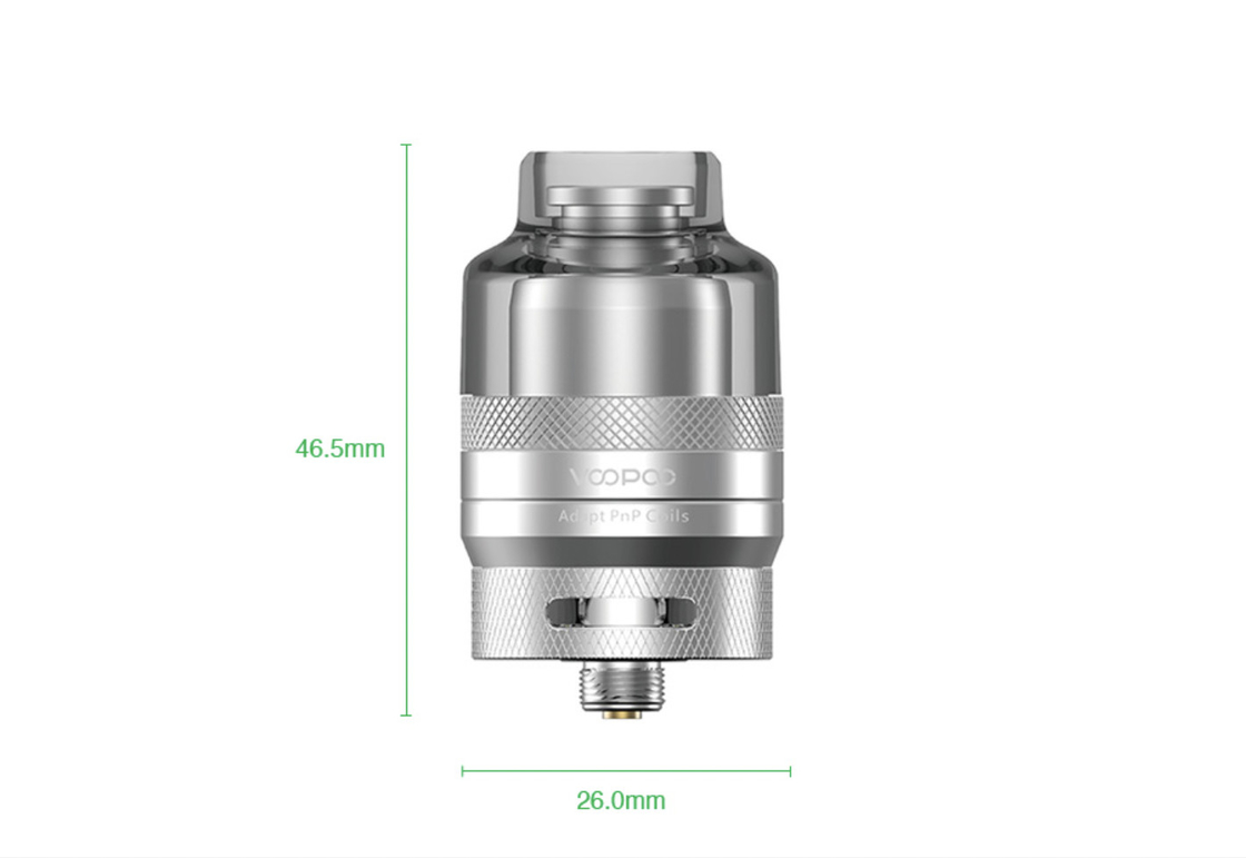 26 × 46.5 مم Voopoo Rta Pod Tank 2ml 510 Thread Pnp Tanks